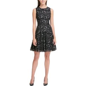 Tommy Hilfiger Black and Silver Swirl Midi Dress